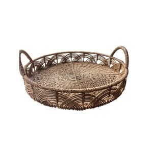 Wicker Rattan Round Serving Tray | Coastal Boho Decor